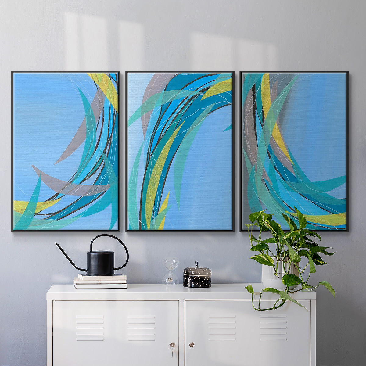 Circulating Flow I - Framed Premium Gallery Wrapped Canvas L Frame 3 Piece Set - Ready to Hang