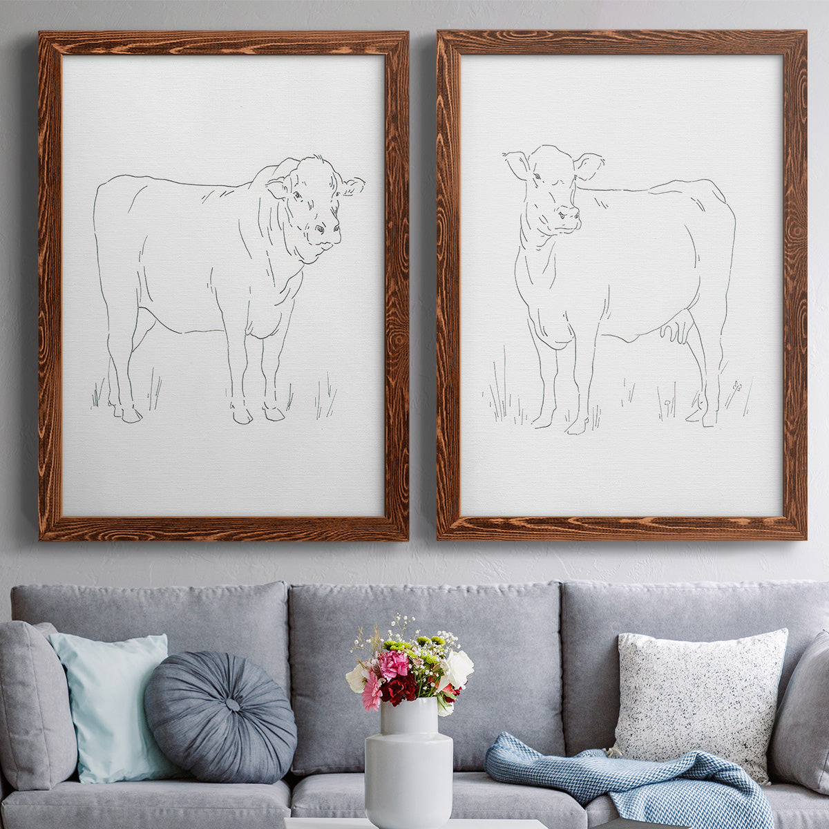 Limousin Cattle I - Premium Framed Canvas 2 Piece Set - Ready to Hang