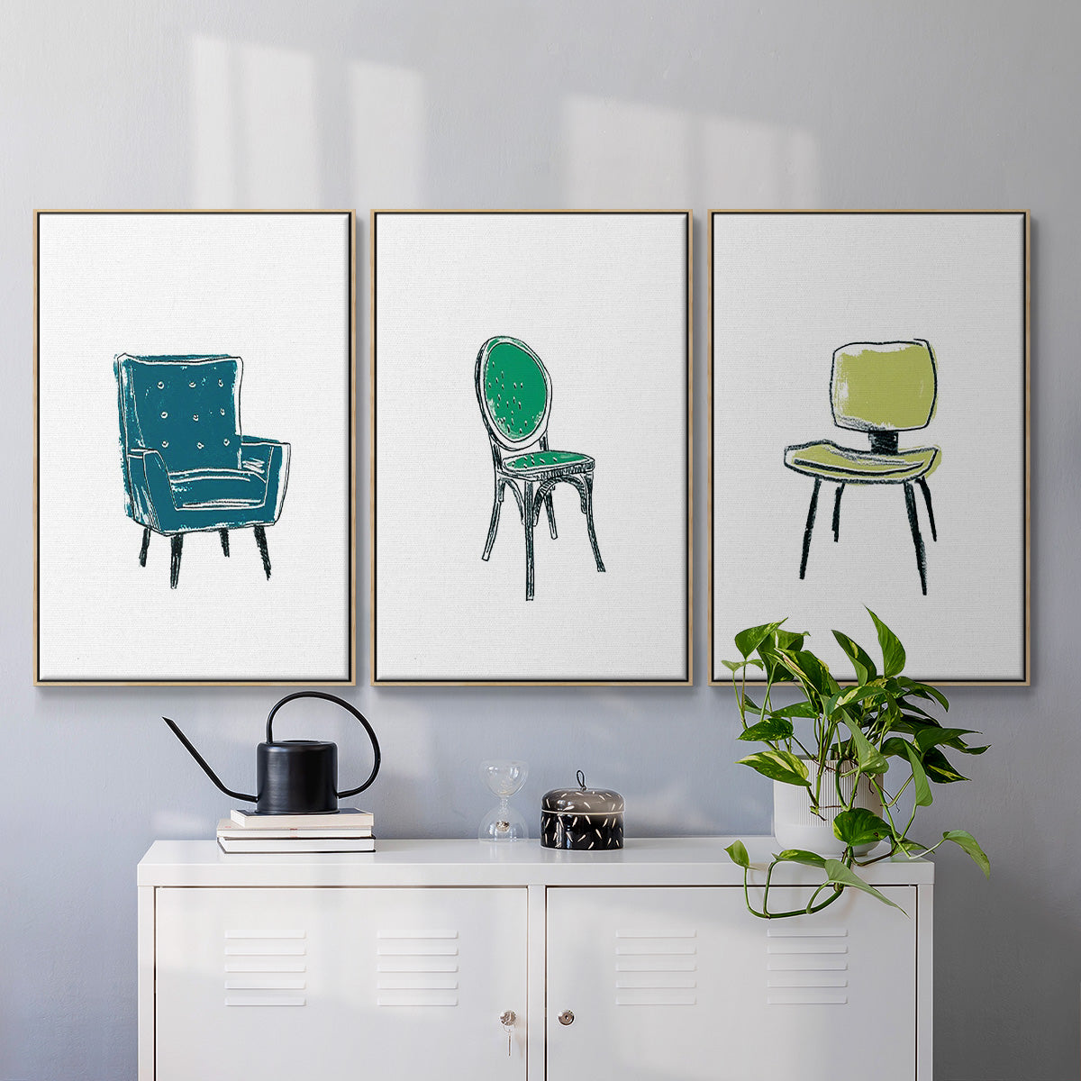 Take a Seat VI - Framed Premium Gallery Wrapped Canvas L Frame 3 Piece Set - Ready to Hang