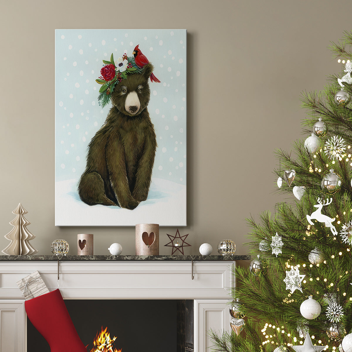 Winter Woodland Creatures with Cardinals I - Gallery Wrapped Canvas