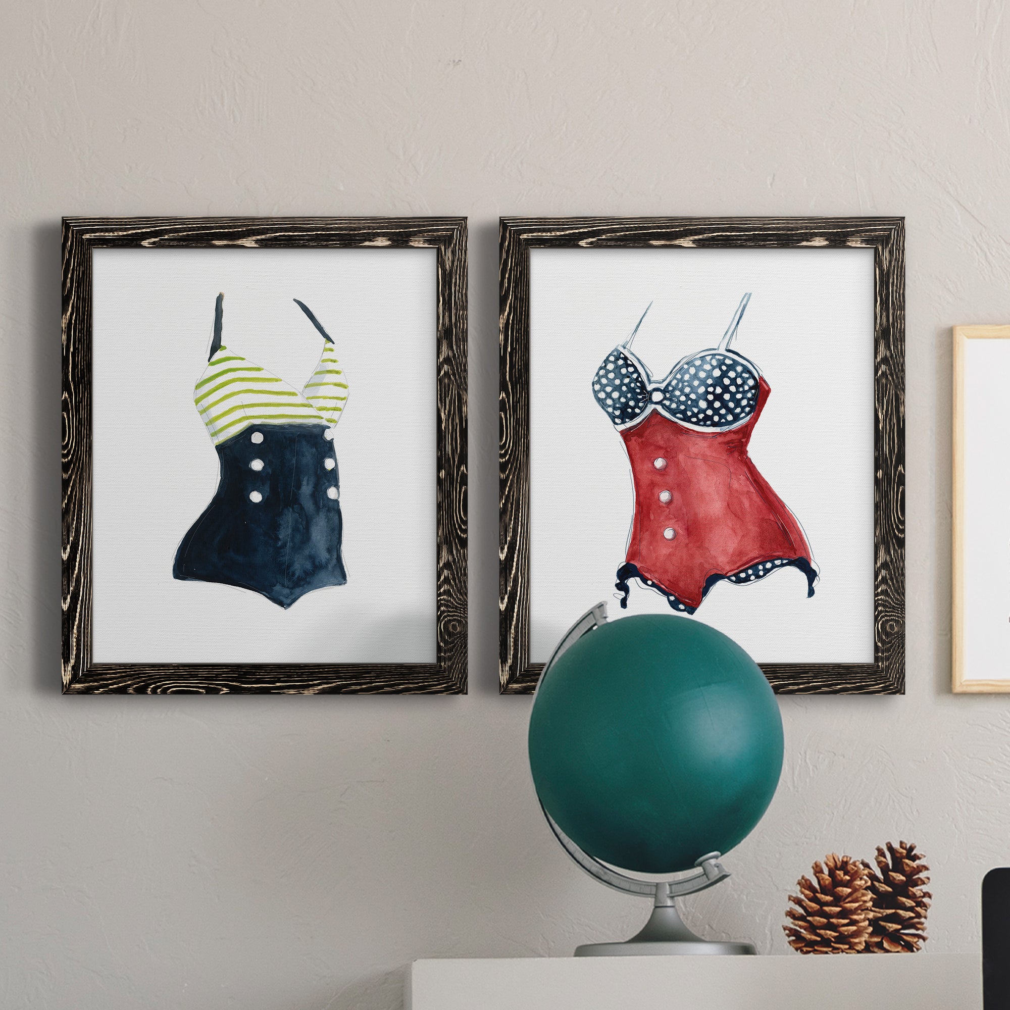 Vintage Swimwear I- Premium Framed Canvas in Barnwood - Ready to Hang