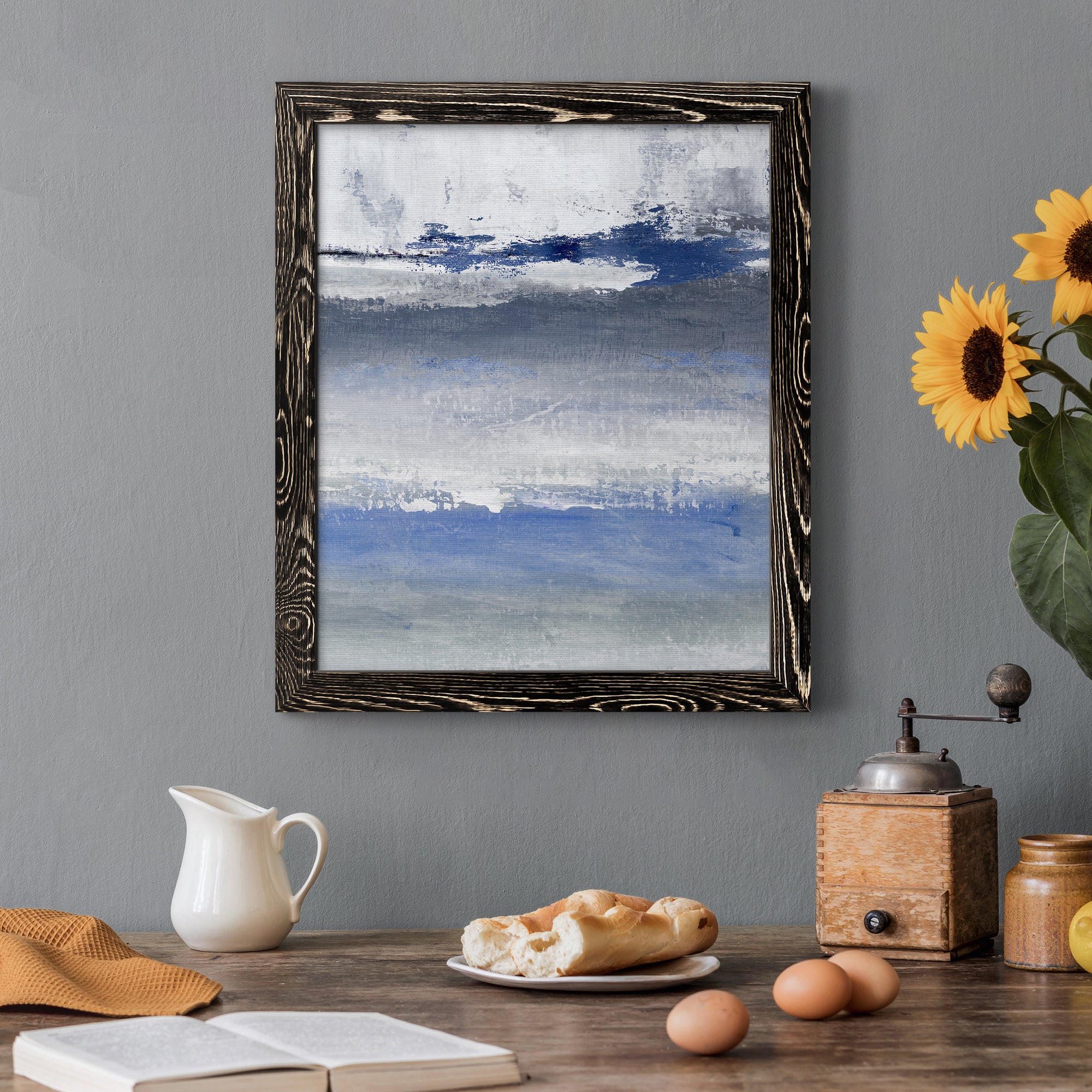 Soft Solace Indigo - Premium Canvas Framed in Barnwood - Ready to Hang