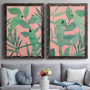 Pink and Green Birds of Paradise I - Premium Framed Canvas 2 Piece Set - Ready to Hang