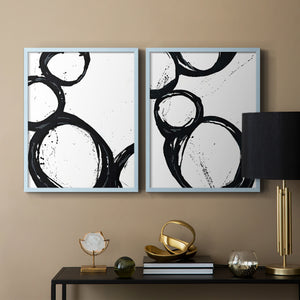 Colorful geometric landscape artwork depicting a coastal view with blue waters and green hills during daytime