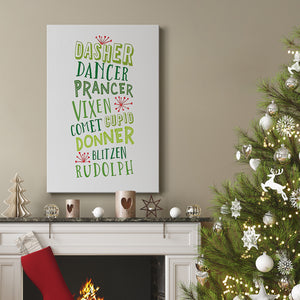 Reindeer Names  - Green - Gallery Wrapped Canvas