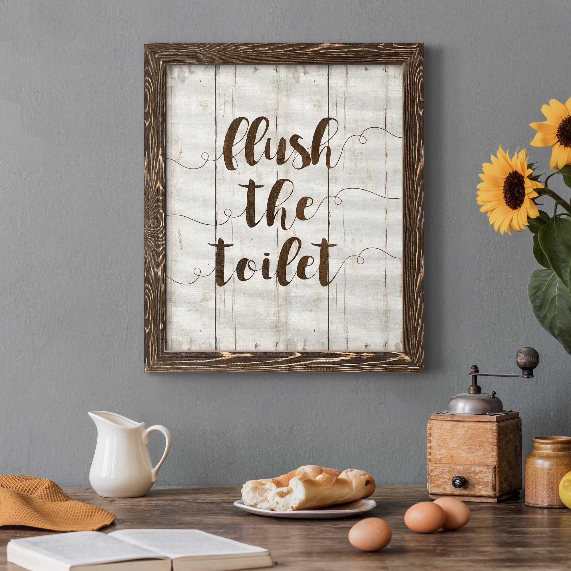 Flush The Toilet - Premium Canvas Framed in Barnwood - Ready to Hang