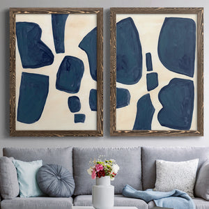Blue Pieces I - Barnwood Framed Canvas Set