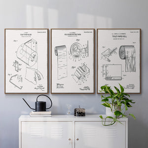 Toilet Paper Patent I - Framed Premium Gallery Wrapped Canvas L Frame 3 Piece Set - Ready to Hang