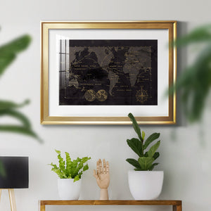 Black Gold Map Premium Framed Print - Ready to Hang