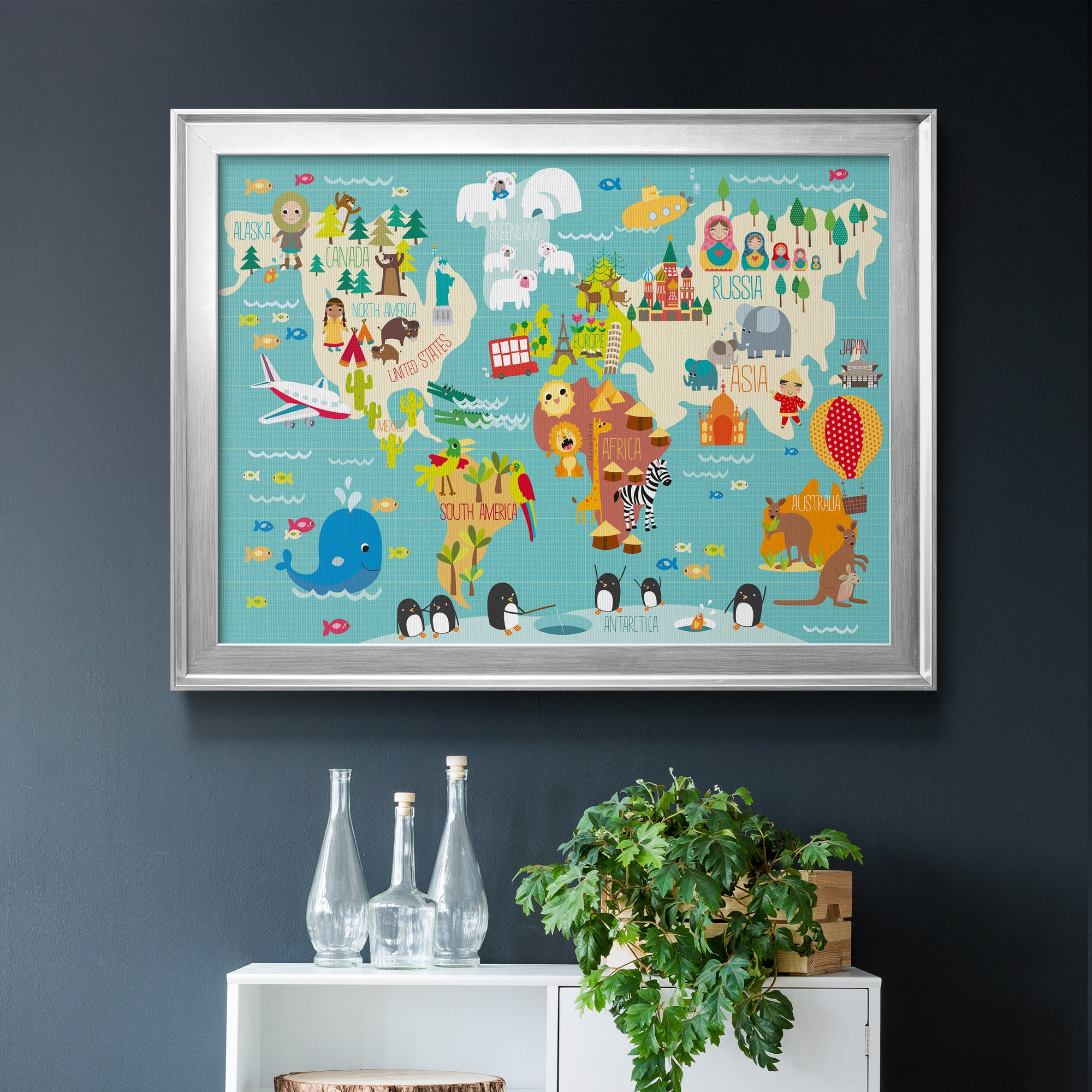 Children's World Map Premium Classic Framed Canvas - Ready to Hang