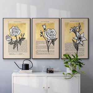 Floral Diary I - Framed Premium Gallery Wrapped Canvas L Frame 3 Piece Set - Ready to Hang