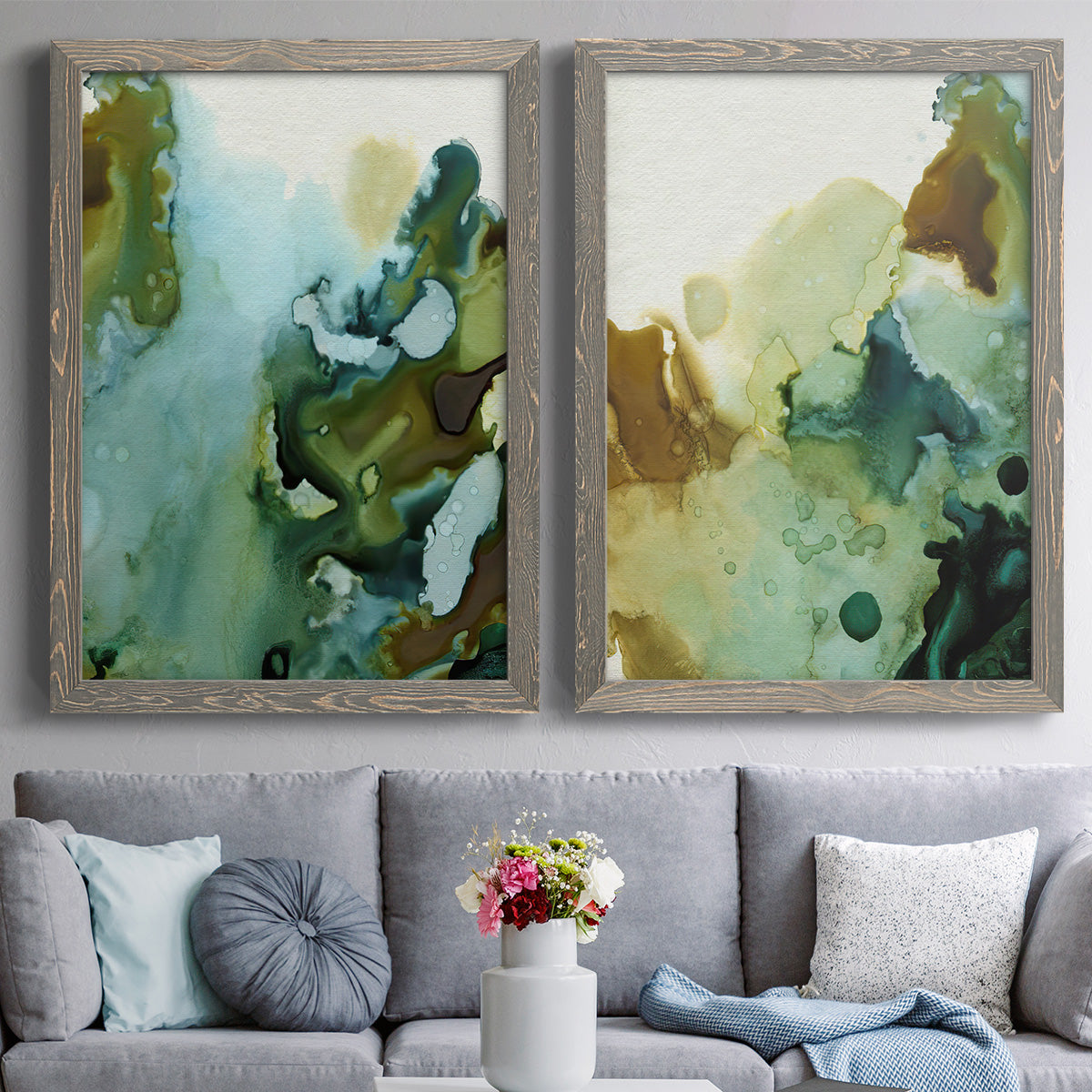 Water and Earth I - Premium Framed Canvas 2 Piece Set - Ready to Hang
