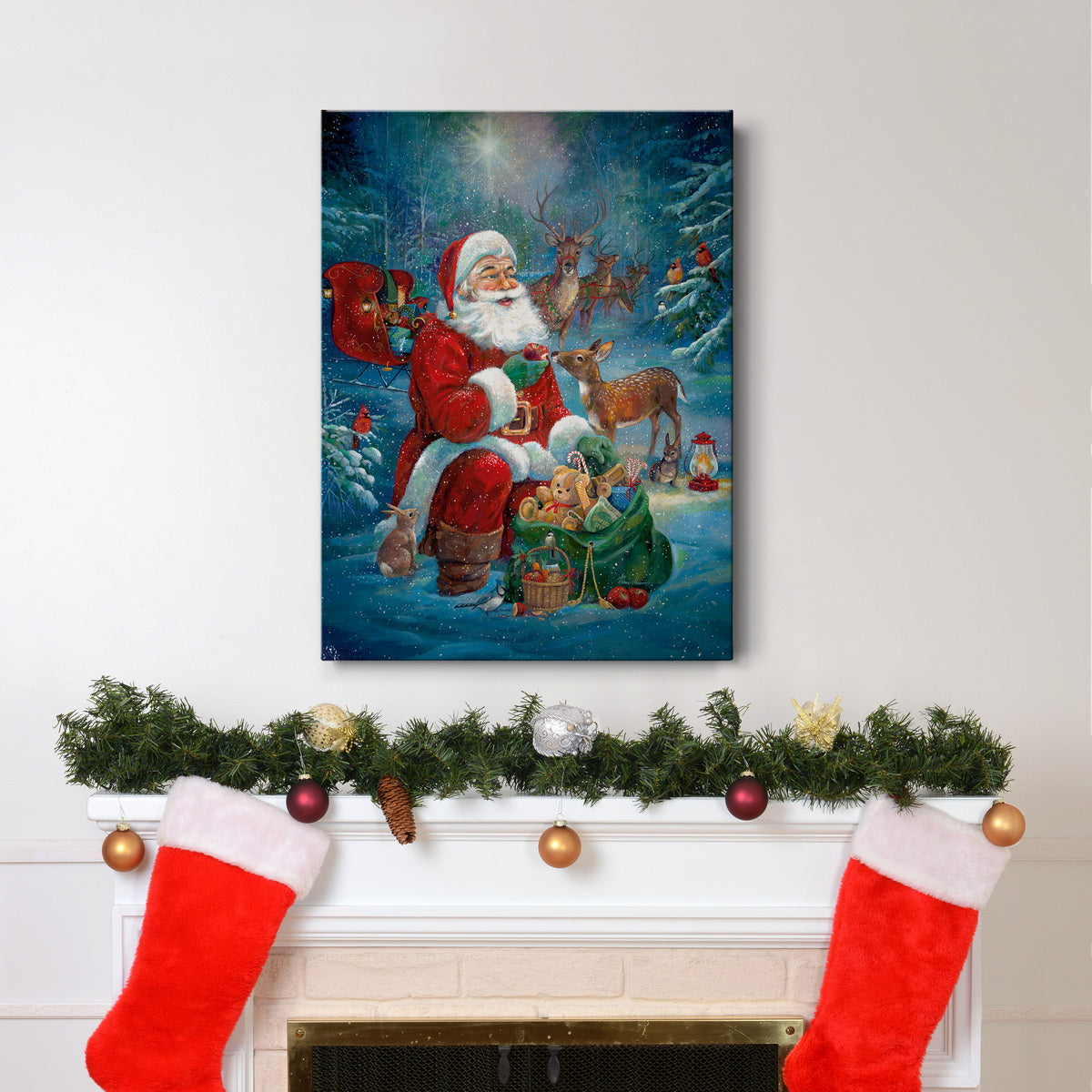 Santa's Woodland Friends Premium Gallery Wrapped Canvas - Ready to Hang