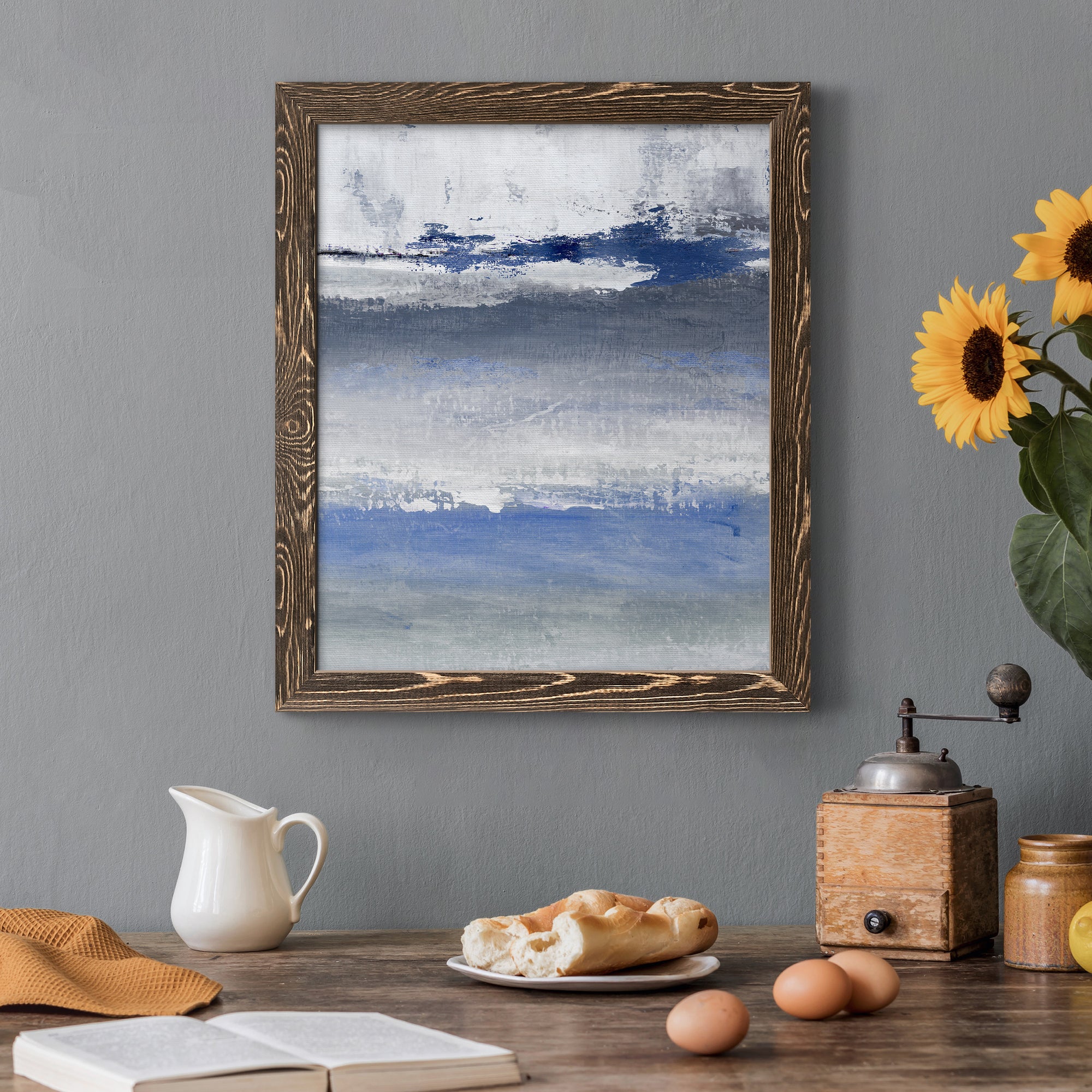 Soft Solace Indigo - Premium Canvas Framed in Barnwood - Ready to Hang