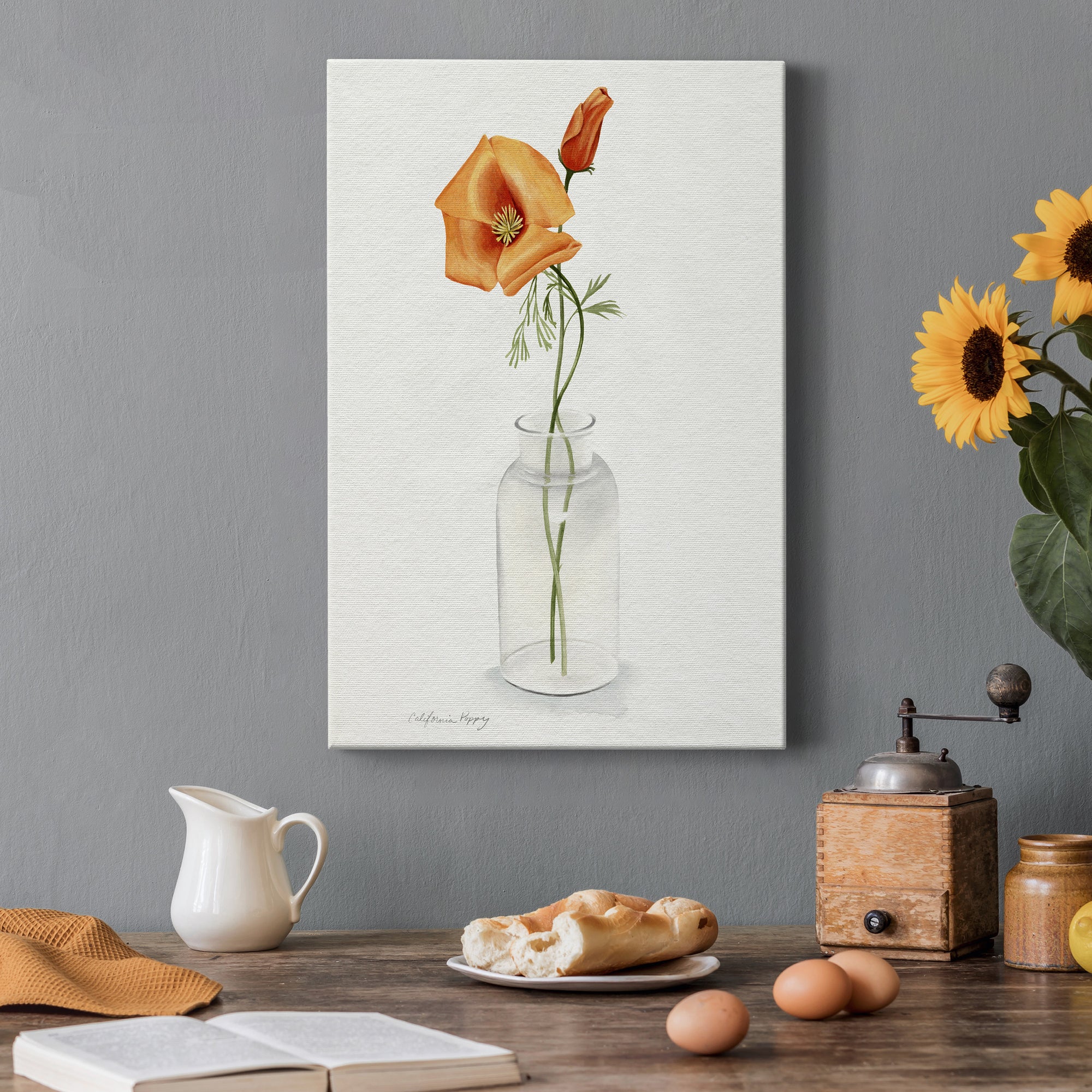 California Poppy Vase I Premium Gallery Wrapped Canvas - Ready to Hang