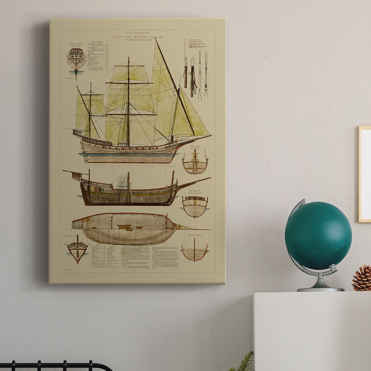 Antique Ship Plan II Premium Gallery Wrapped Canvas - Ready to Hang