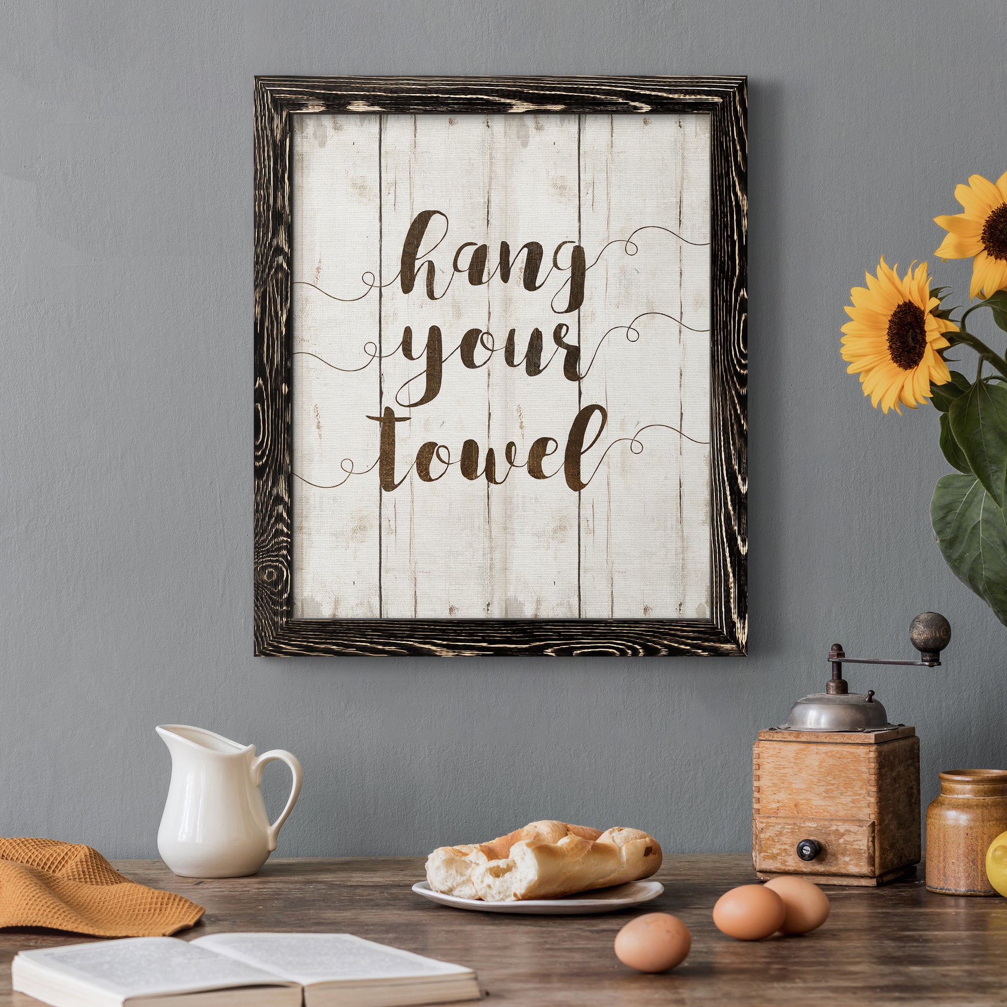 Hang Your Towel - Premium Canvas Framed in Barnwood - Ready to Hang