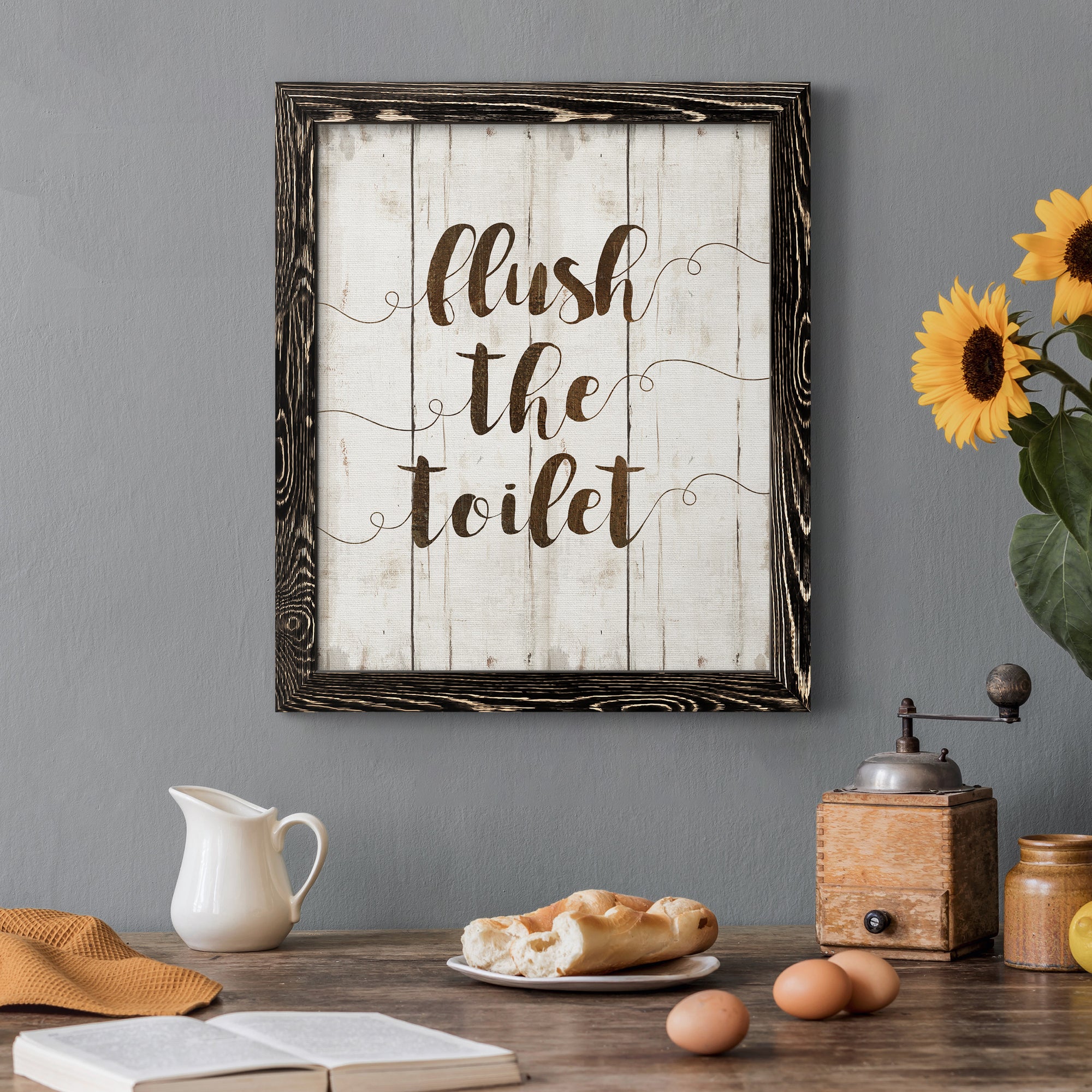 Flush The Toilet - Premium Canvas Framed in Barnwood - Ready to Hang