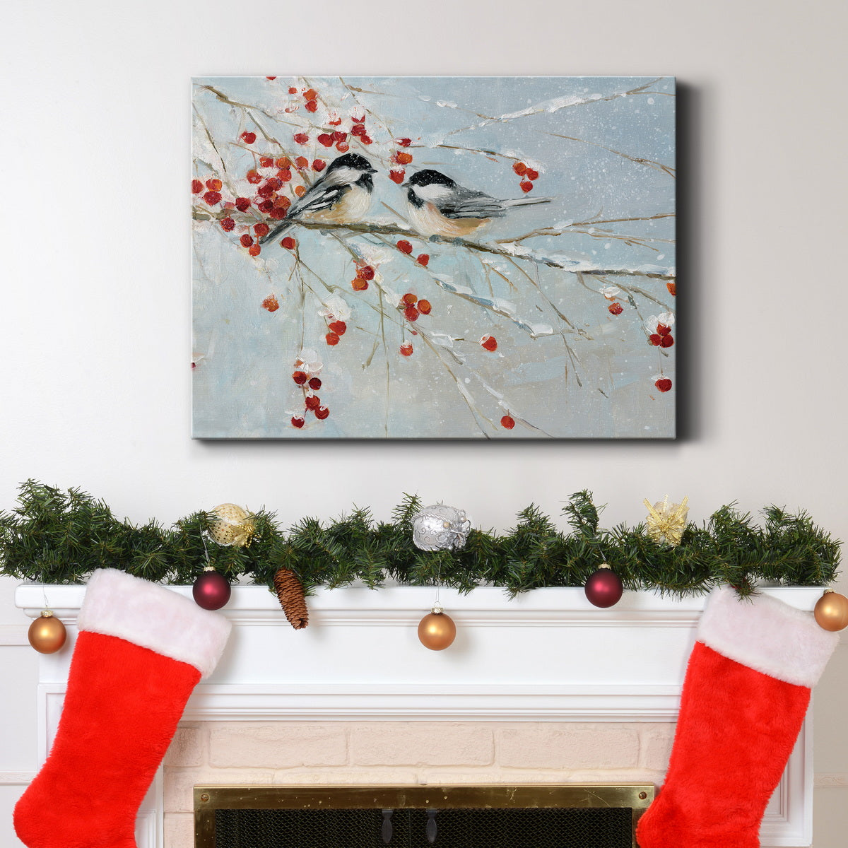 Chickadees in Winter - Premium Gallery Wrapped Canvas  - Ready to Hang