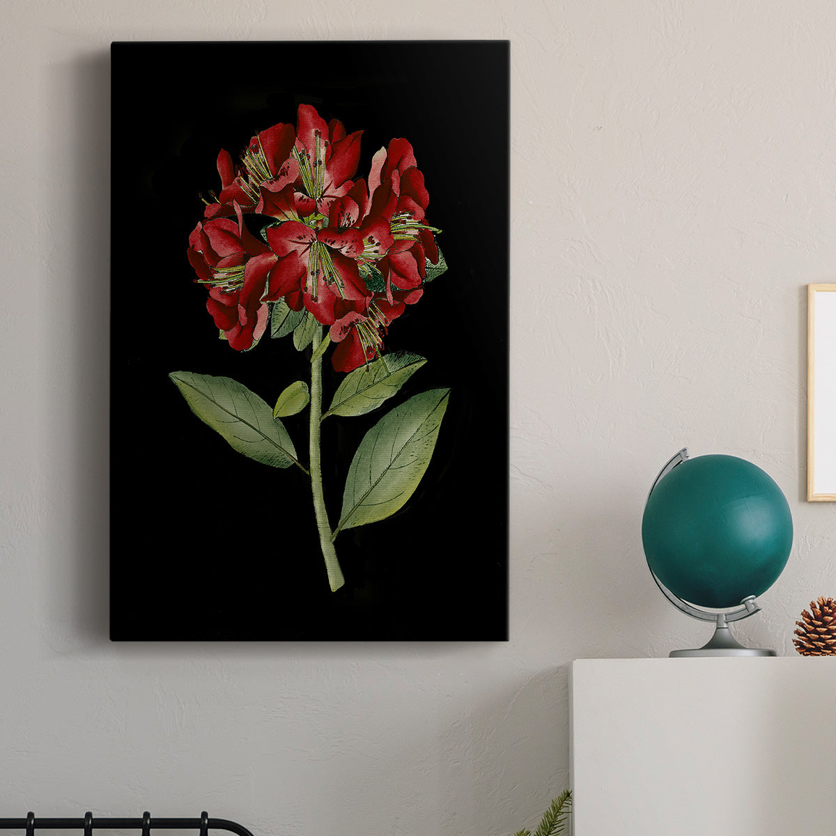 Crimson Flowers on Black (A) I Premium Gallery Wrapped Canvas - Ready to Hang