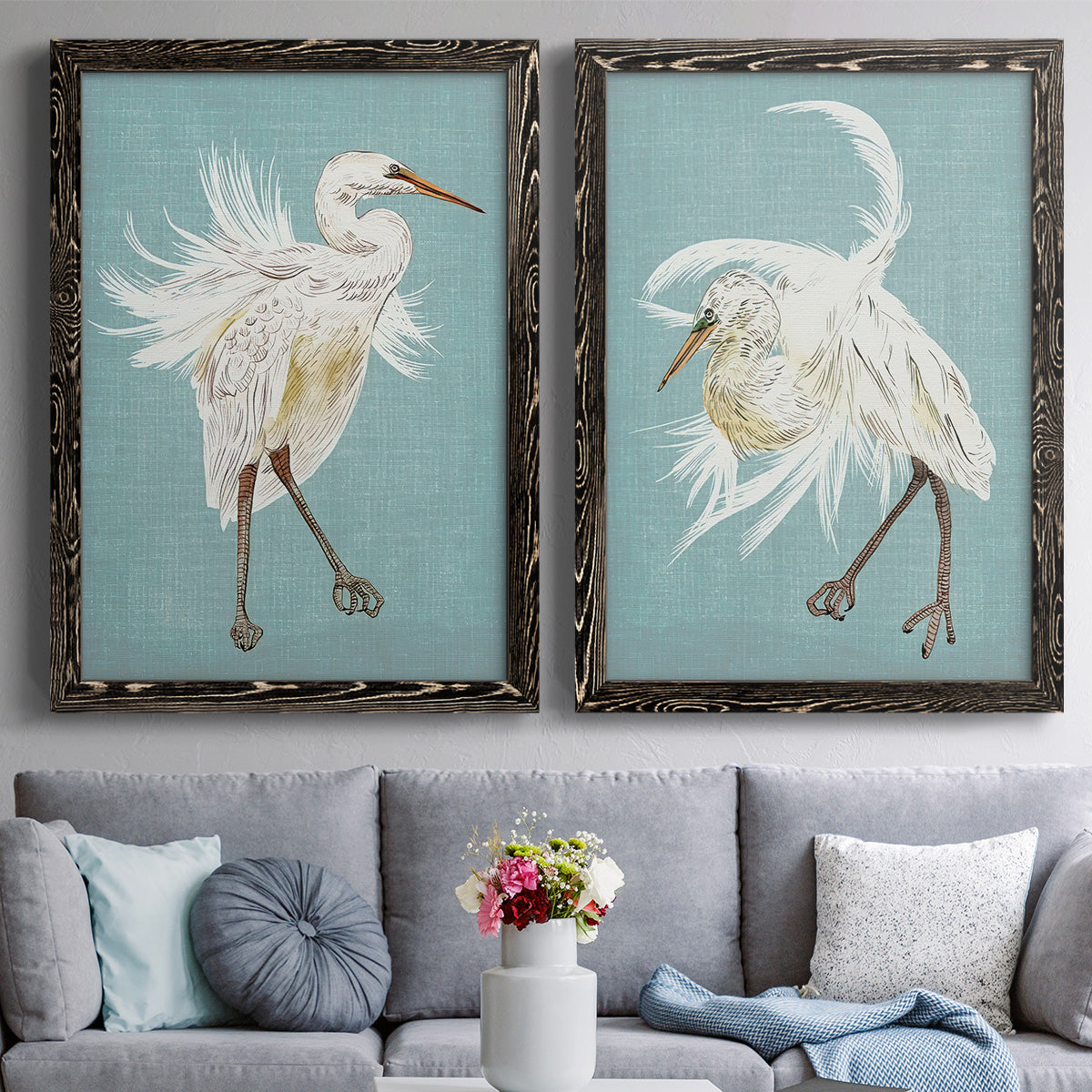 Heron Plumage III - Premium Framed Canvas 2 Piece Set - Ready to Hang