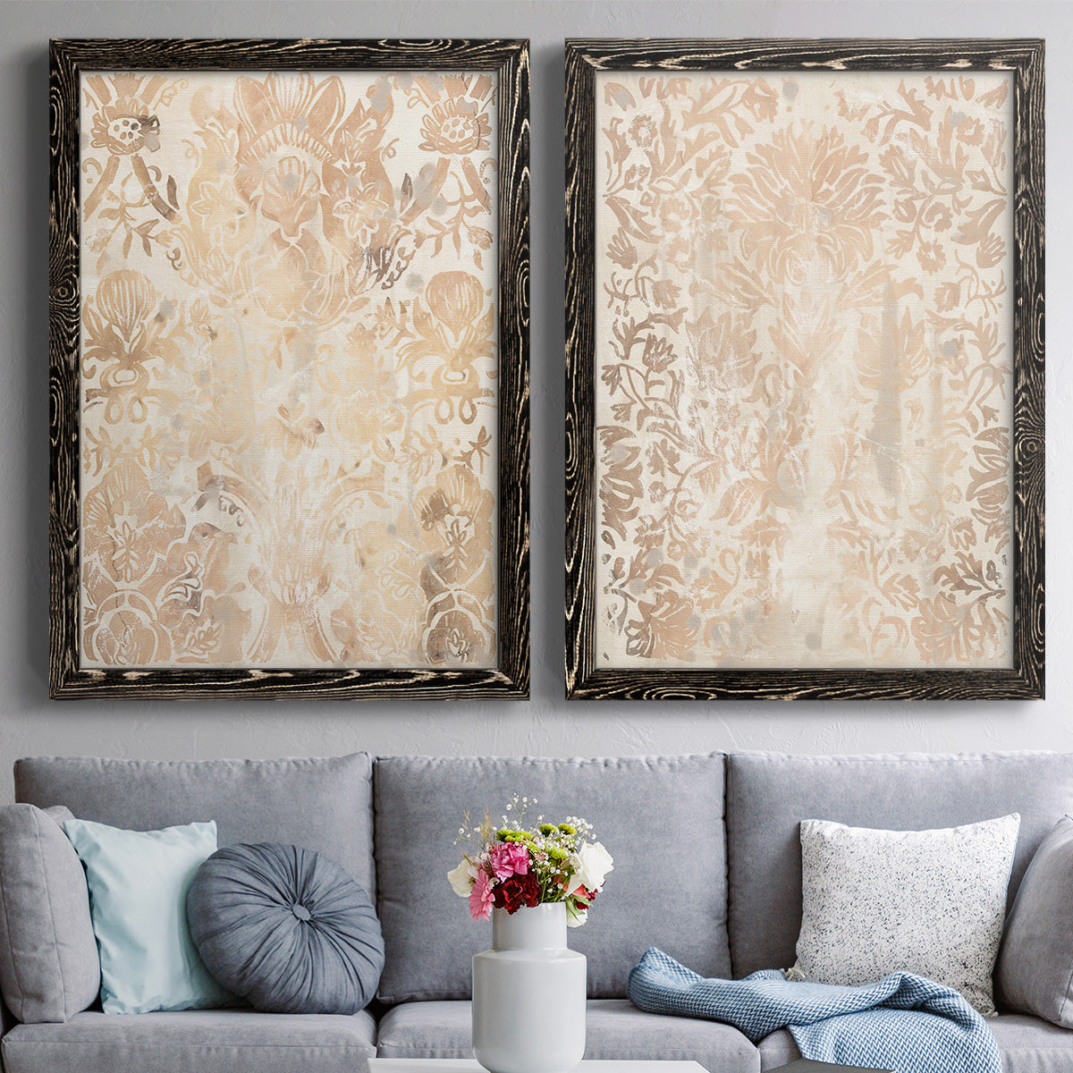 Walnut Damask III - Premium Framed Canvas 2 Piece Set - Ready to Hang