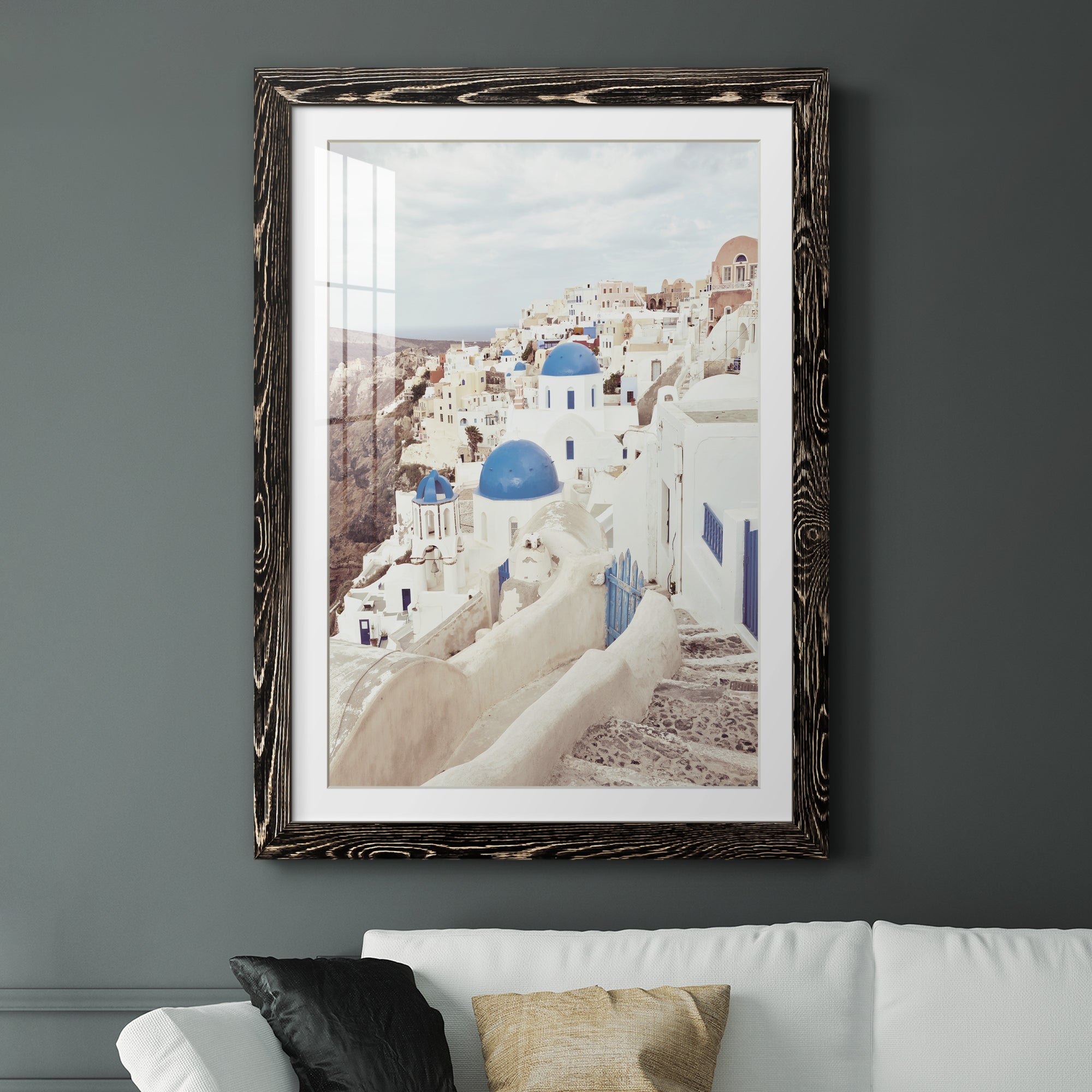 Santorini - Premium Framed Print - Distressed Barnwood Frame - Ready to Hang