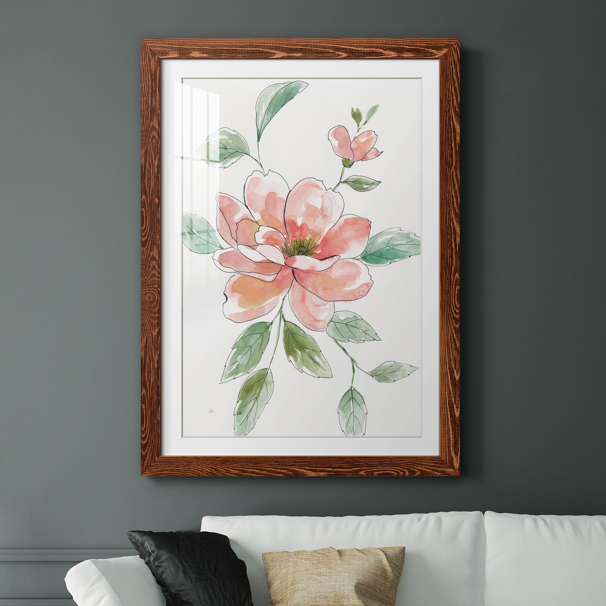 Peony Contour - Premium Framed Print - Distressed Barnwood Frame - Ready to Hang