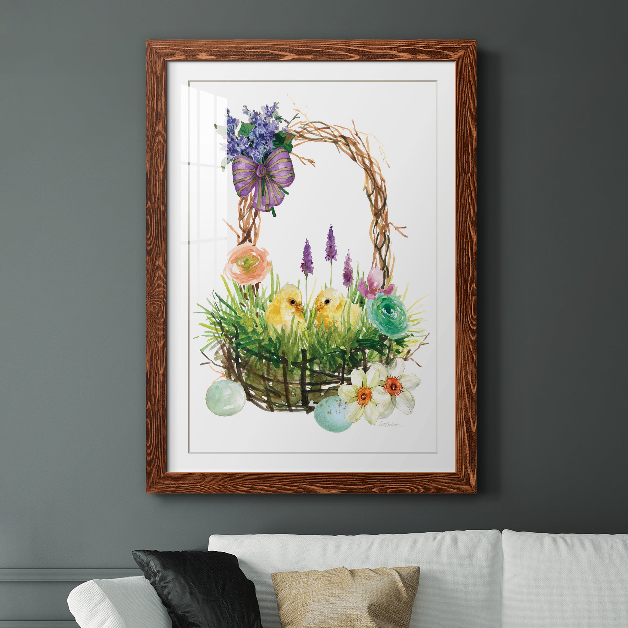 Spring Chick Basket - Barnwood Framed Art Print