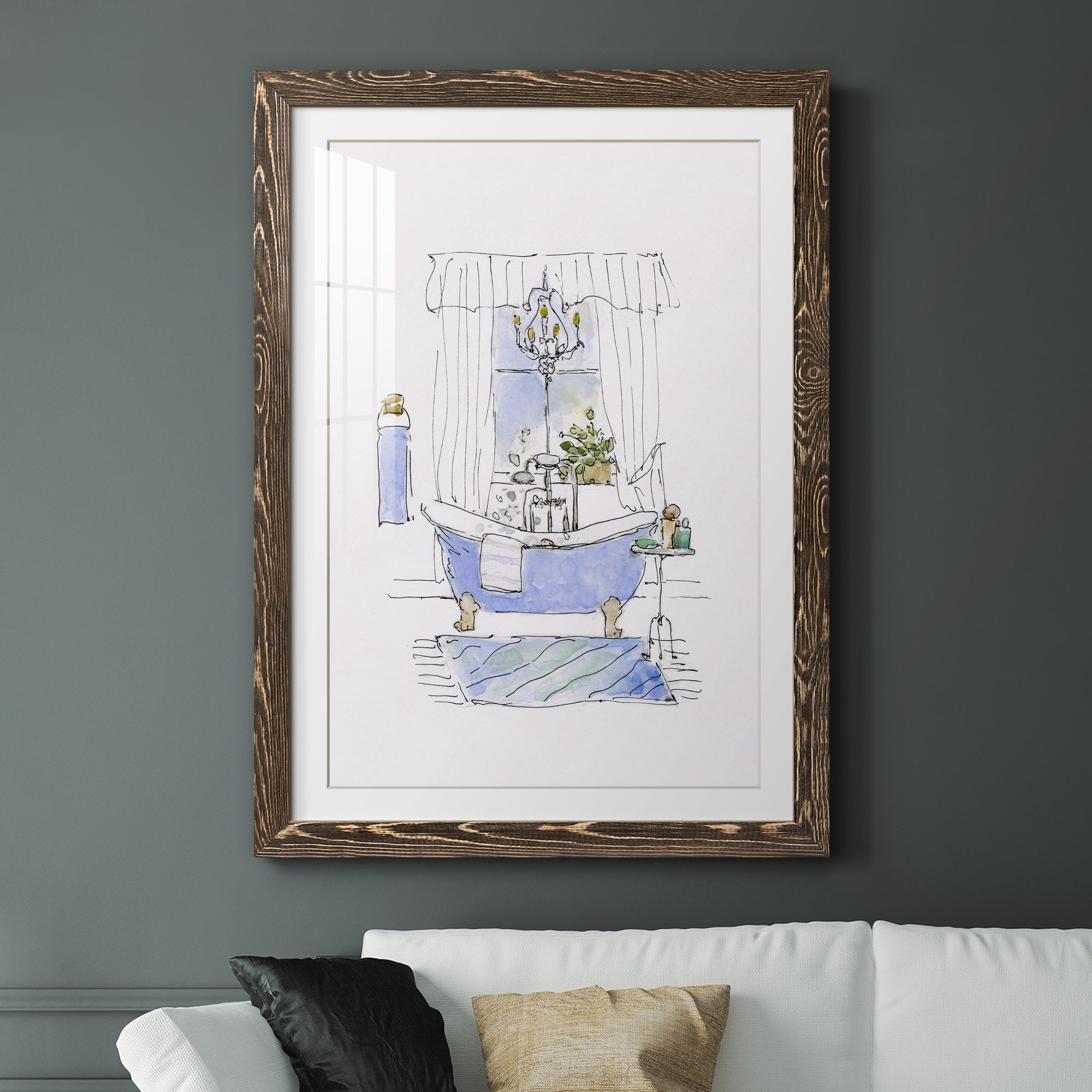 Sketchy Bath I - Premium Framed Print - Distressed Barnwood Frame - Ready to Hang