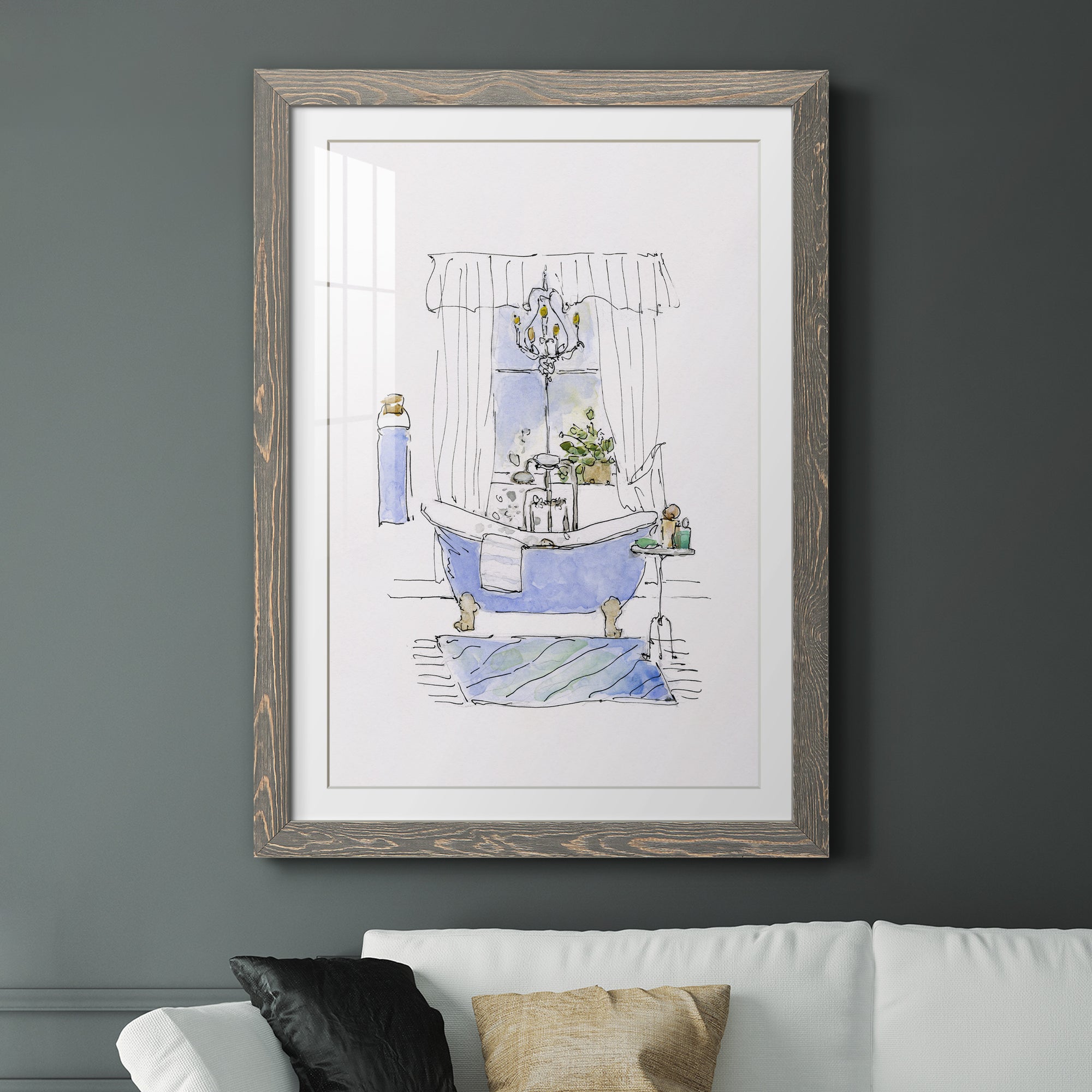 Sketchy Bath I - Premium Framed Print - Distressed Barnwood Frame - Ready to Hang