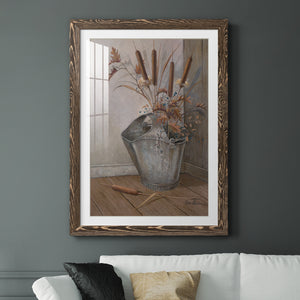 Berries & Cat Tails - Premium Framed Print - Distressed Barnwood Frame - Ready to Hang