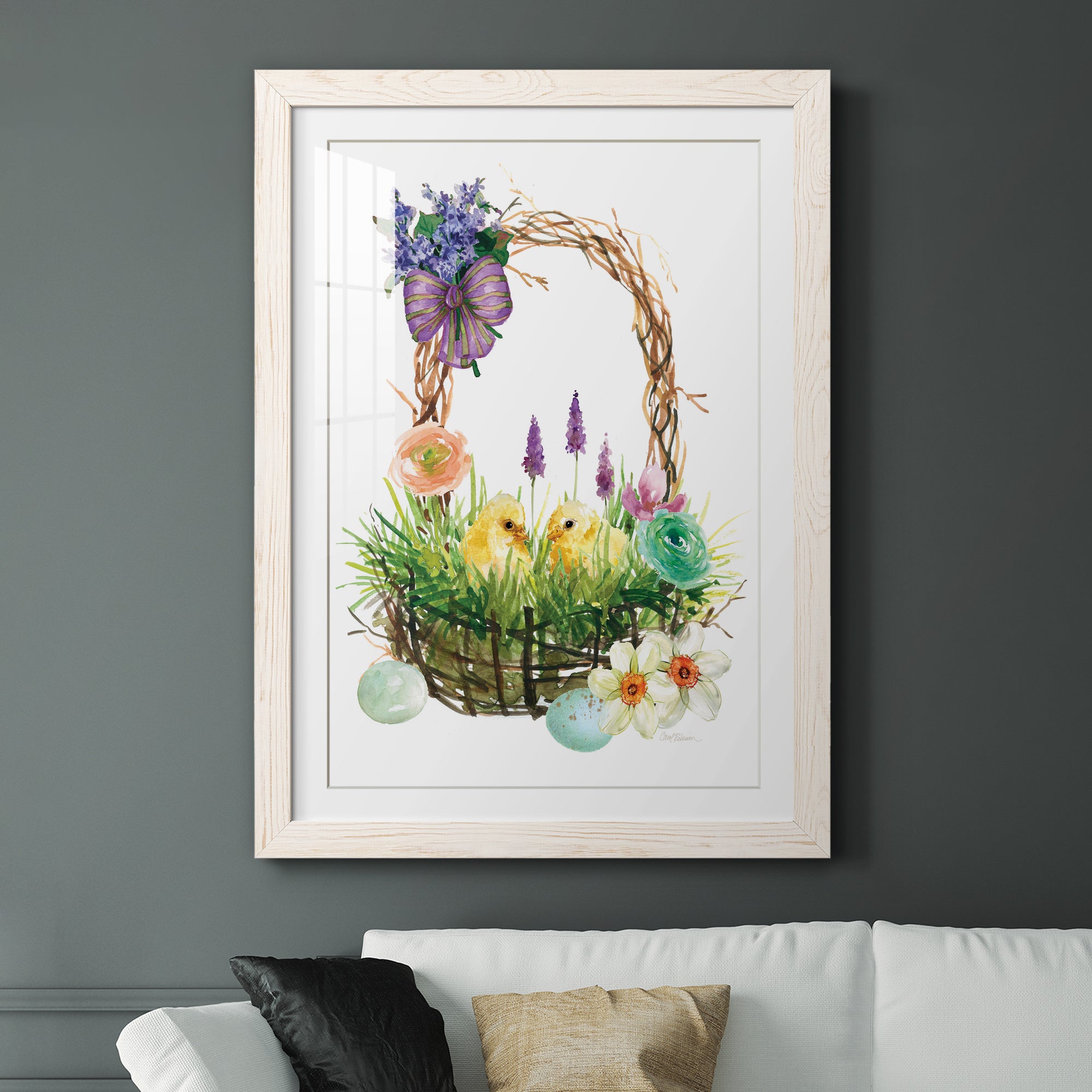Spring Chick Basket - Barnwood Framed Art Print