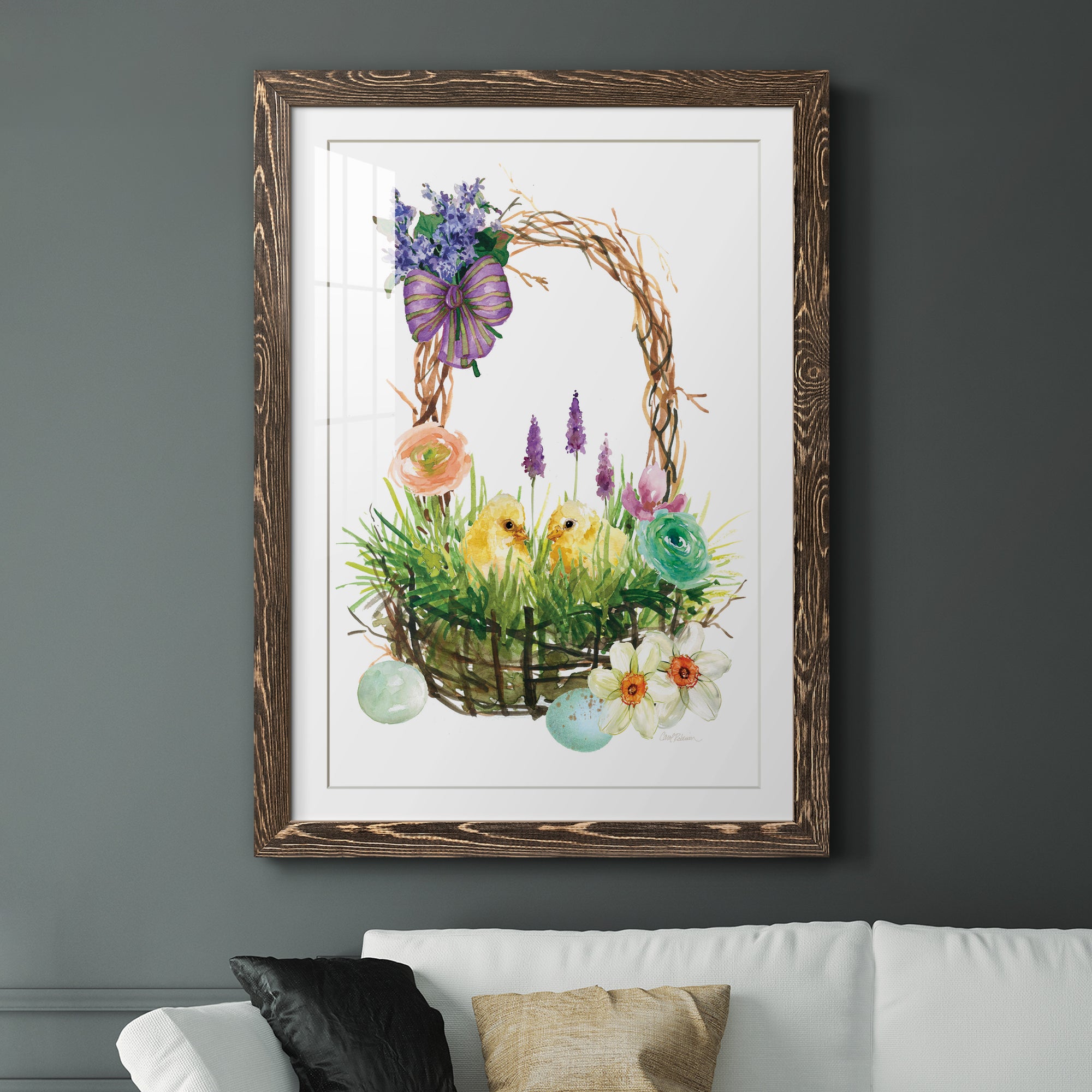 Spring Chick Basket - Barnwood Framed Art Print