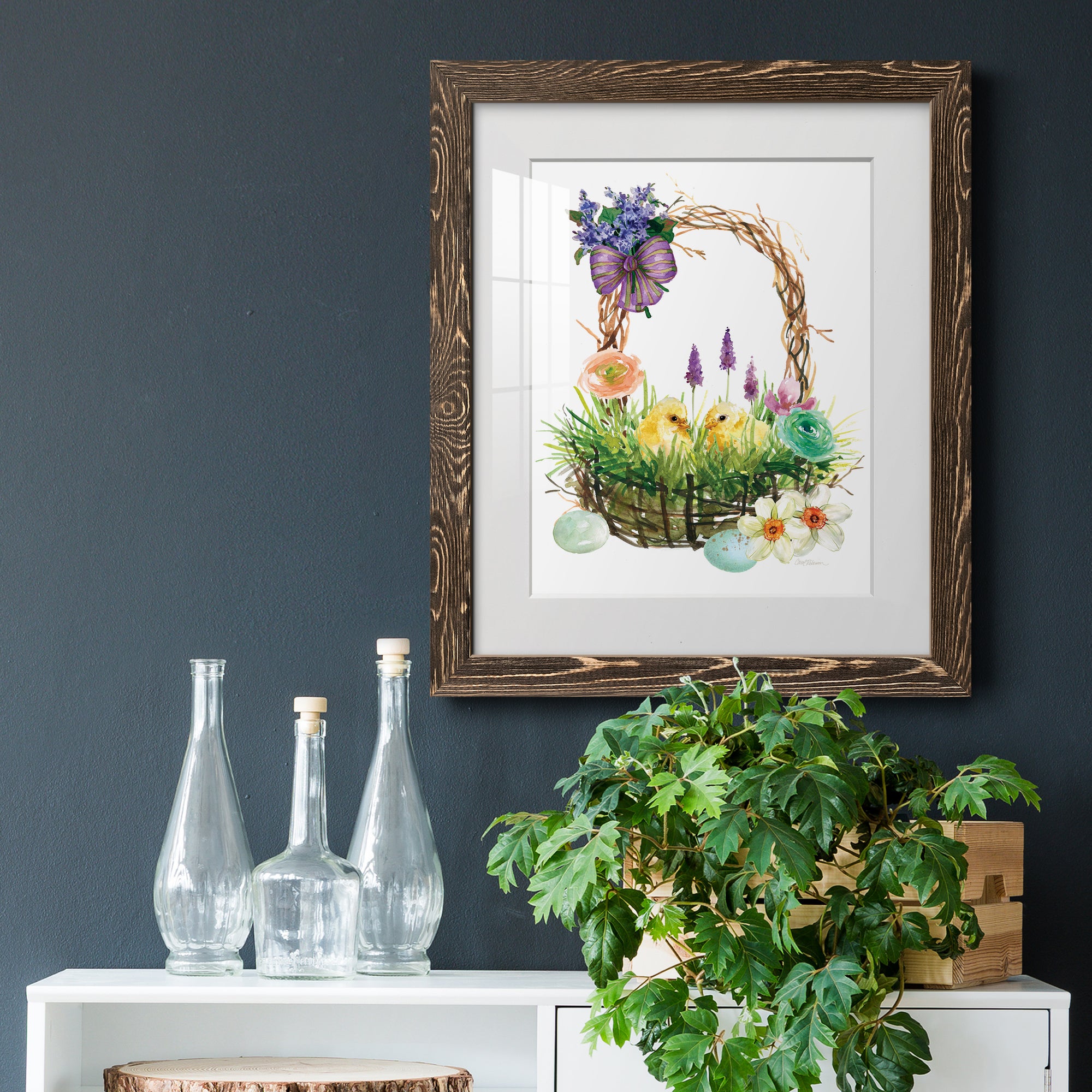 Spring Chick Basket - Barnwood Framed Art Print