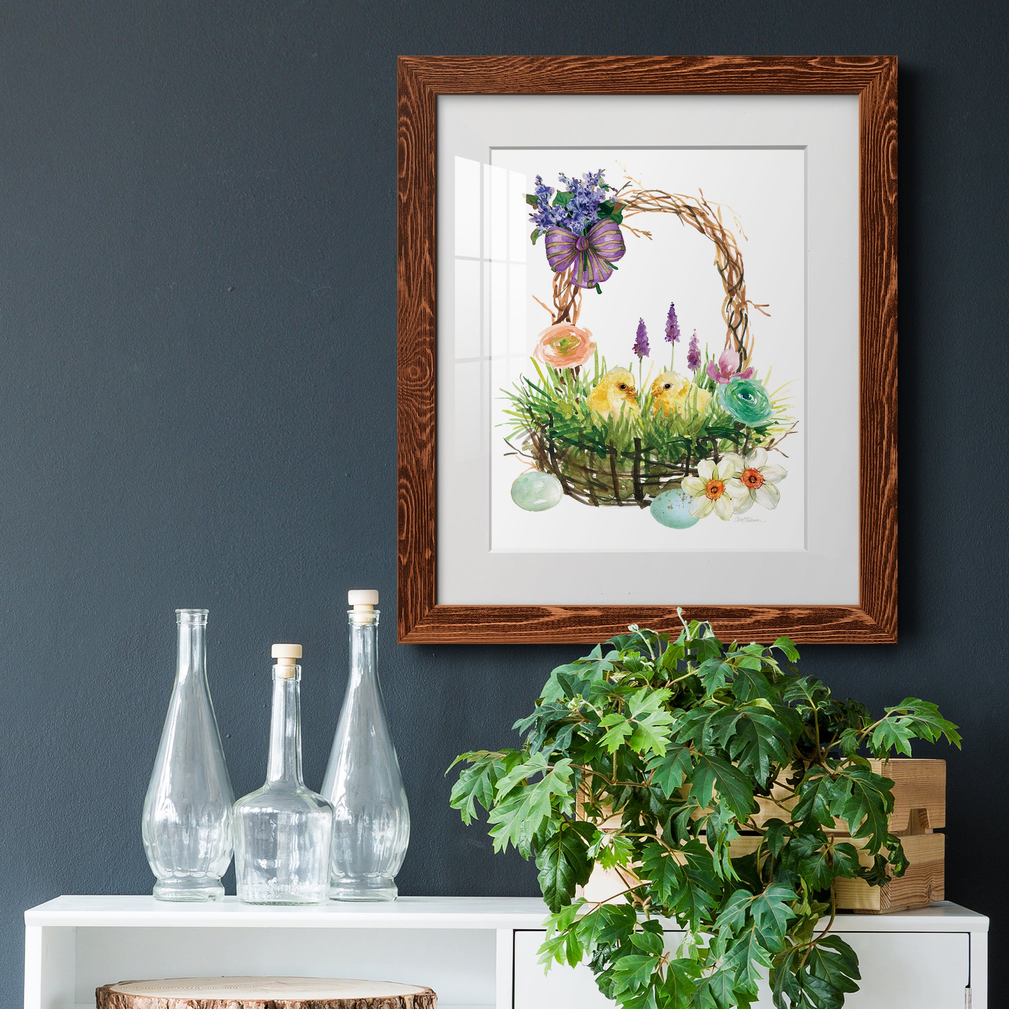 Spring Chick Basket - Barnwood Framed Art Print