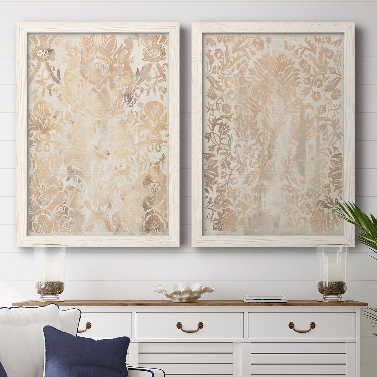 Walnut Damask III - Premium Framed Canvas 2 Piece Set - Ready to Hang