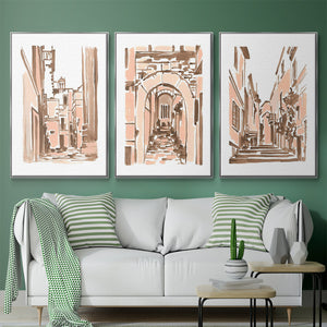 Blush Architecture Study I - Framed Premium Gallery Wrapped Canvas L Frame 3 Piece Set - Ready to Hang