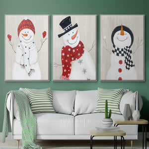 Snowman - Framed Premium Gallery Wrapped Canvas L Frame 3 Piece Set - Ready to Hang