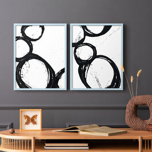 Colorful geometric landscape artwork depicting a coastal view with blue waters and green hills during daytime