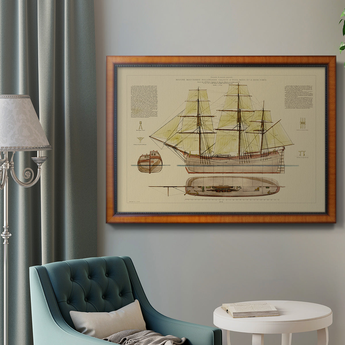 Antique Ship Plan VII Premium Framed Canvas- Ready to Hang