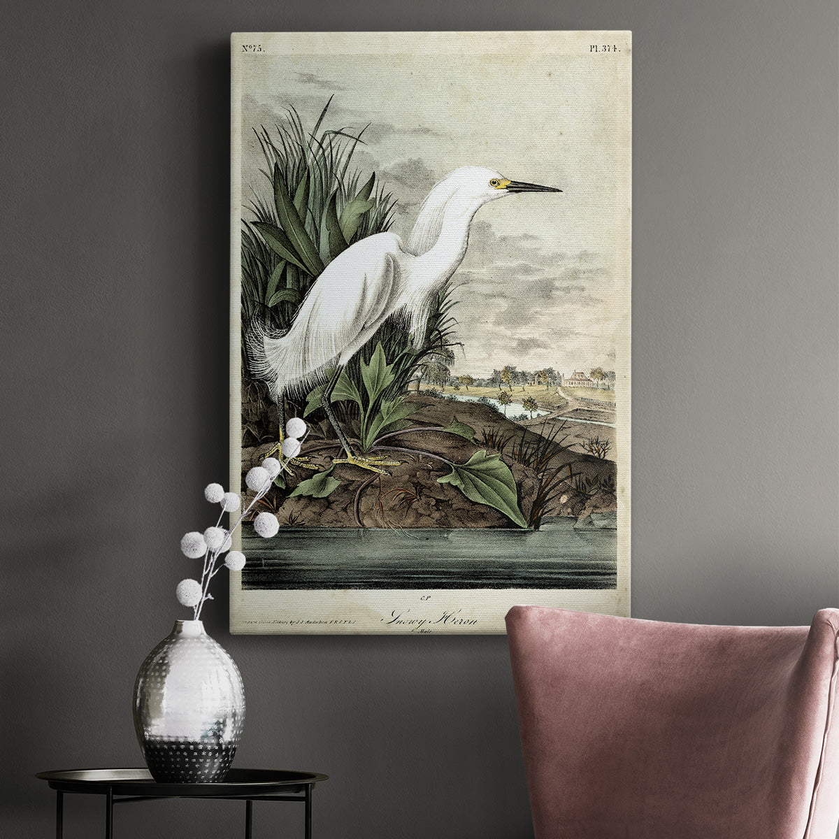 Snowy Heron Premium Gallery Wrapped Canvas - Ready to Hang