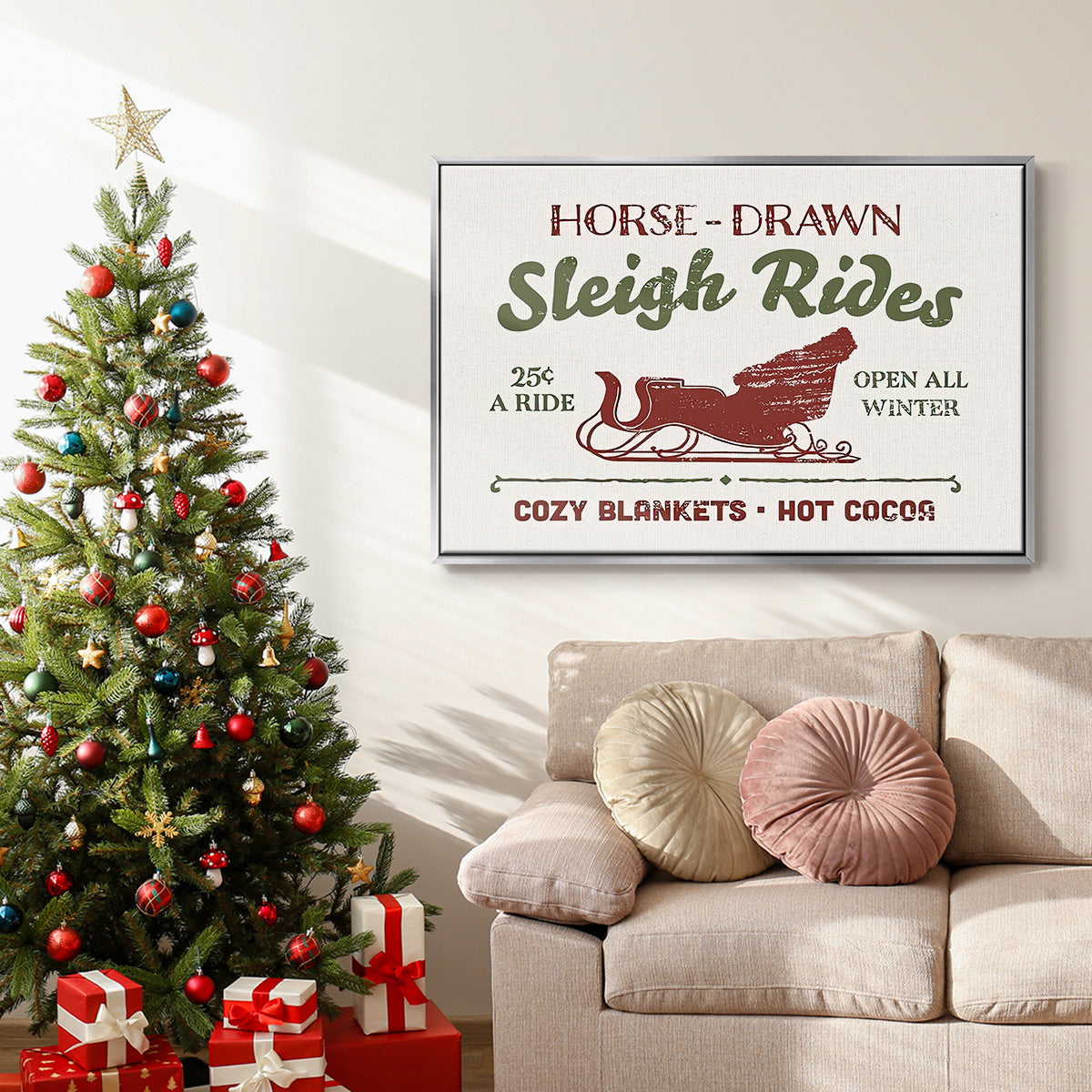 Christmas Farm Sign III - Framed Gallery Wrapped Canvas in Floating Frame