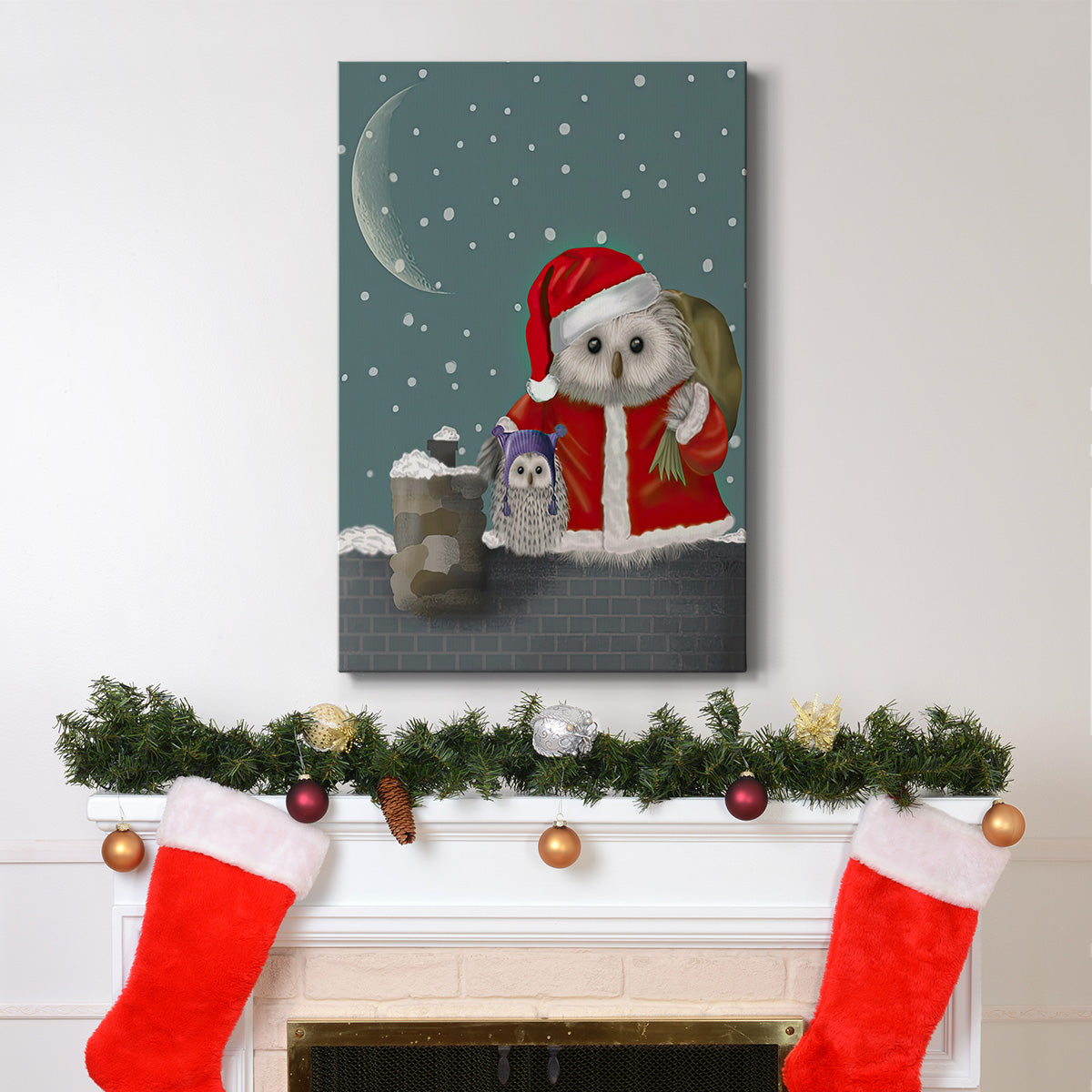 Christmas Santa Owl - Gallery Wrapped Canvas