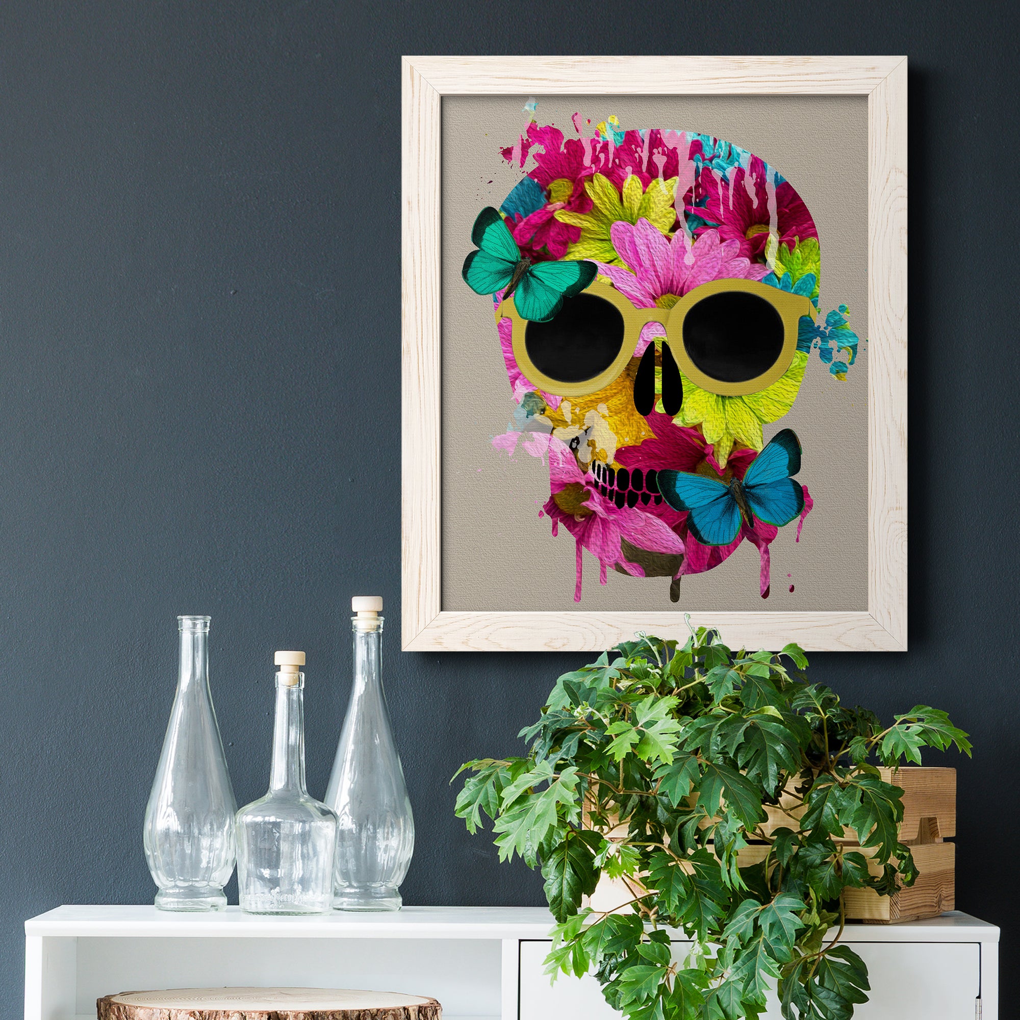 Floral Skull - Premium Canvas Framed in Barnwood - Ready to Hang