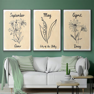 Birth Month IV - Framed Premium Gallery Wrapped Canvas L Frame 3 Piece Set - Ready to Hang