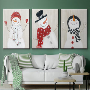 Snowman - Framed Premium Gallery Wrapped Canvas L Frame 3 Piece Set - Ready to Hang