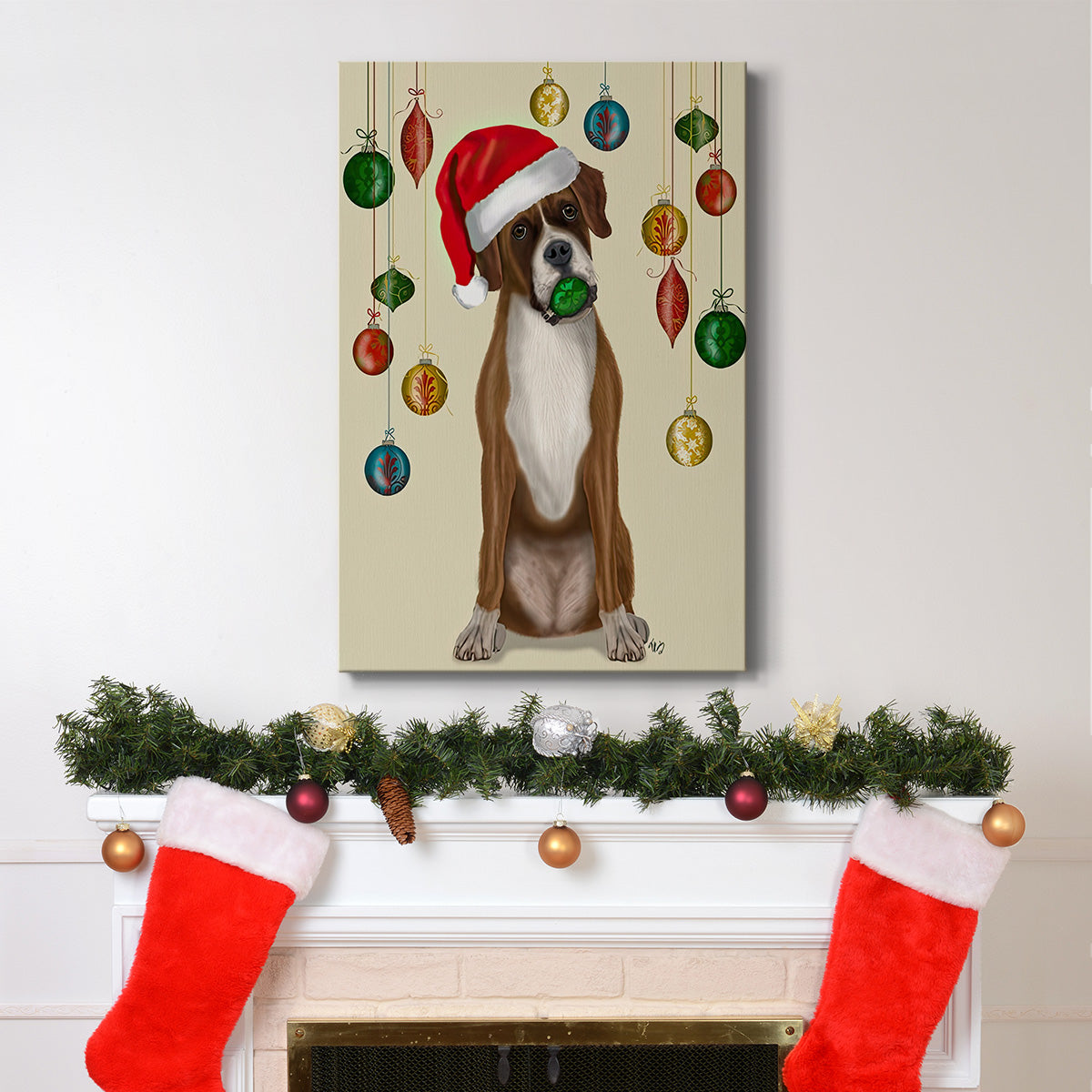 Christmas Boxer and Bauble Ball - Gallery Wrapped Canvas