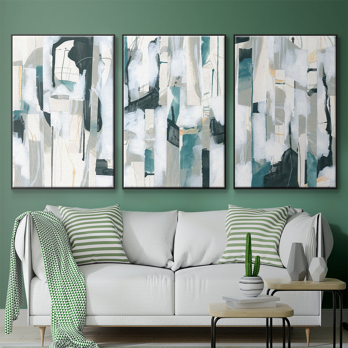 Sea Cavern Strata I - Framed Premium Gallery Wrapped Canvas L Frame 3 Piece Set - Ready to Hang