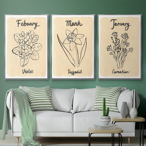 Birth Month I - Framed Premium Gallery Wrapped Canvas L Frame 3 Piece Set - Ready to Hang